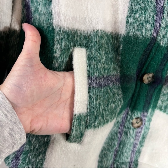 Avec Les Filles Green and White Plaid Long Sleeve Shirt Jacket Size XS - Picture 10 of 11